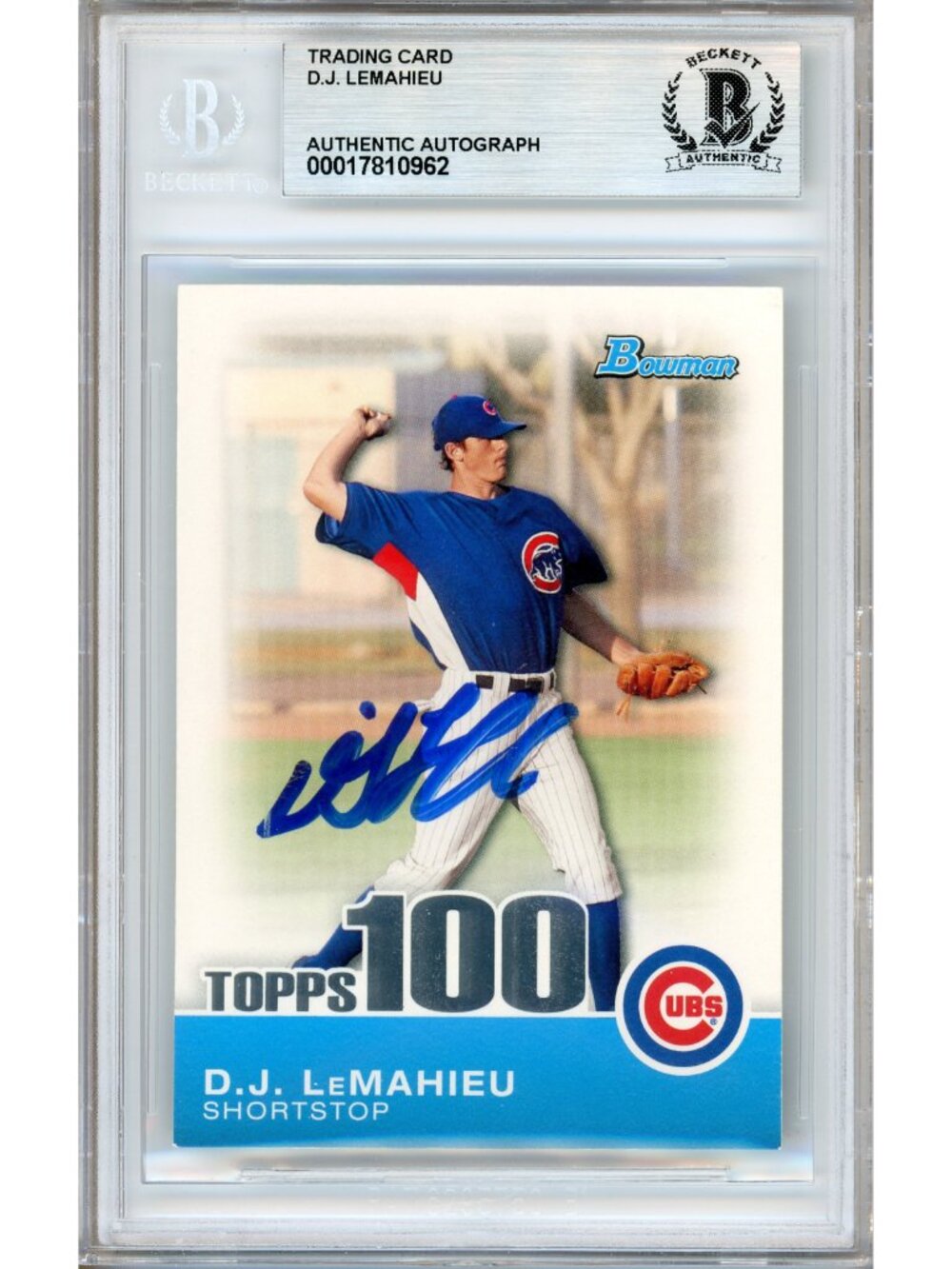 DJ LeMahieu Signed 2010 Bowman Topps 100 Prospect #TP72 Cubs BAS Slabbed Auto